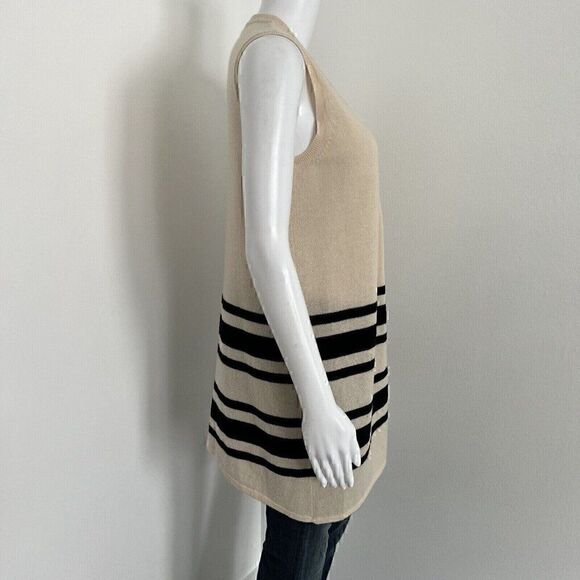 kokun Women Cardigan Size XS 100% Cashmere Beige Colorblock Open Sleeveless - Picture 6 of 8